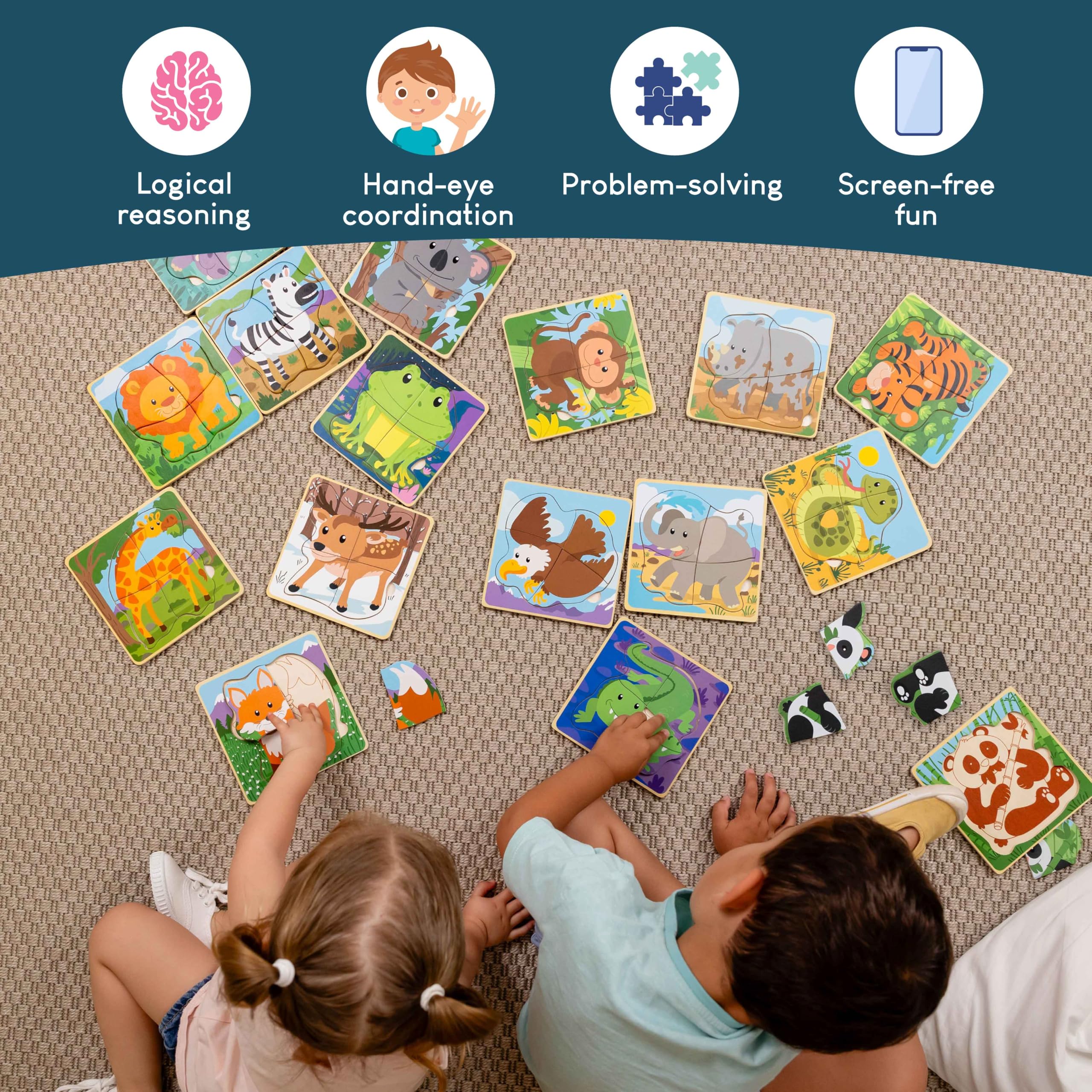 BONNYCO wooden puzzle giraffe design helps little hands with precise grip.