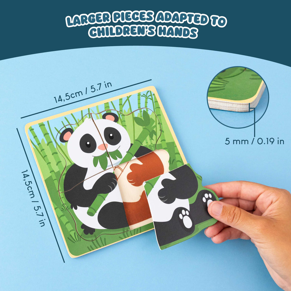 BONNYCO wooden puzzle panda design encourages pattern recognition and matching.