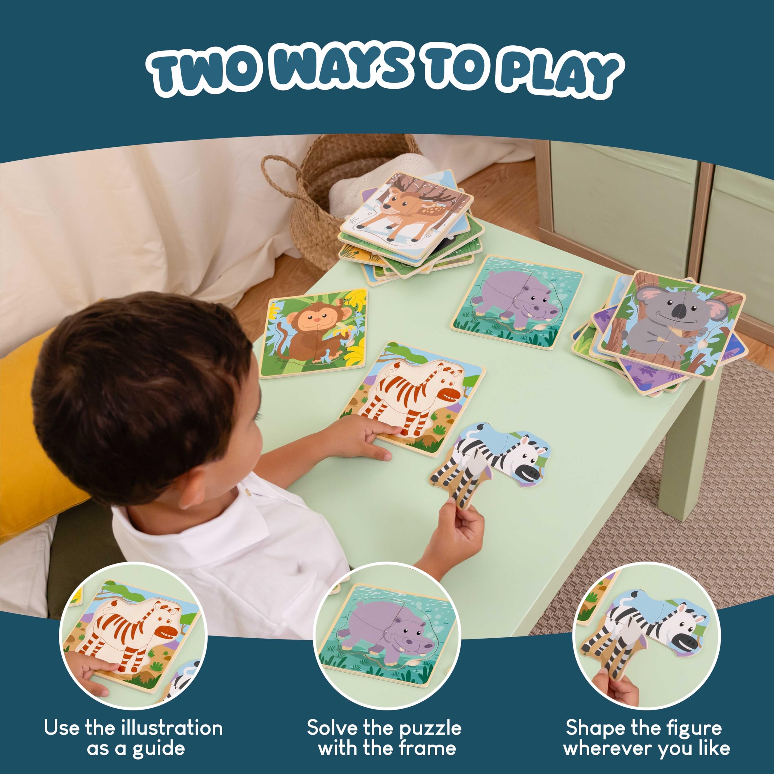 BONNYCO wooden puzzle snake design offers color and shape matching practice.