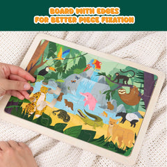 Bonnyco wooden puzzle Amazon fauna, lush rainforest imagery fosters curiosity and memory through matching