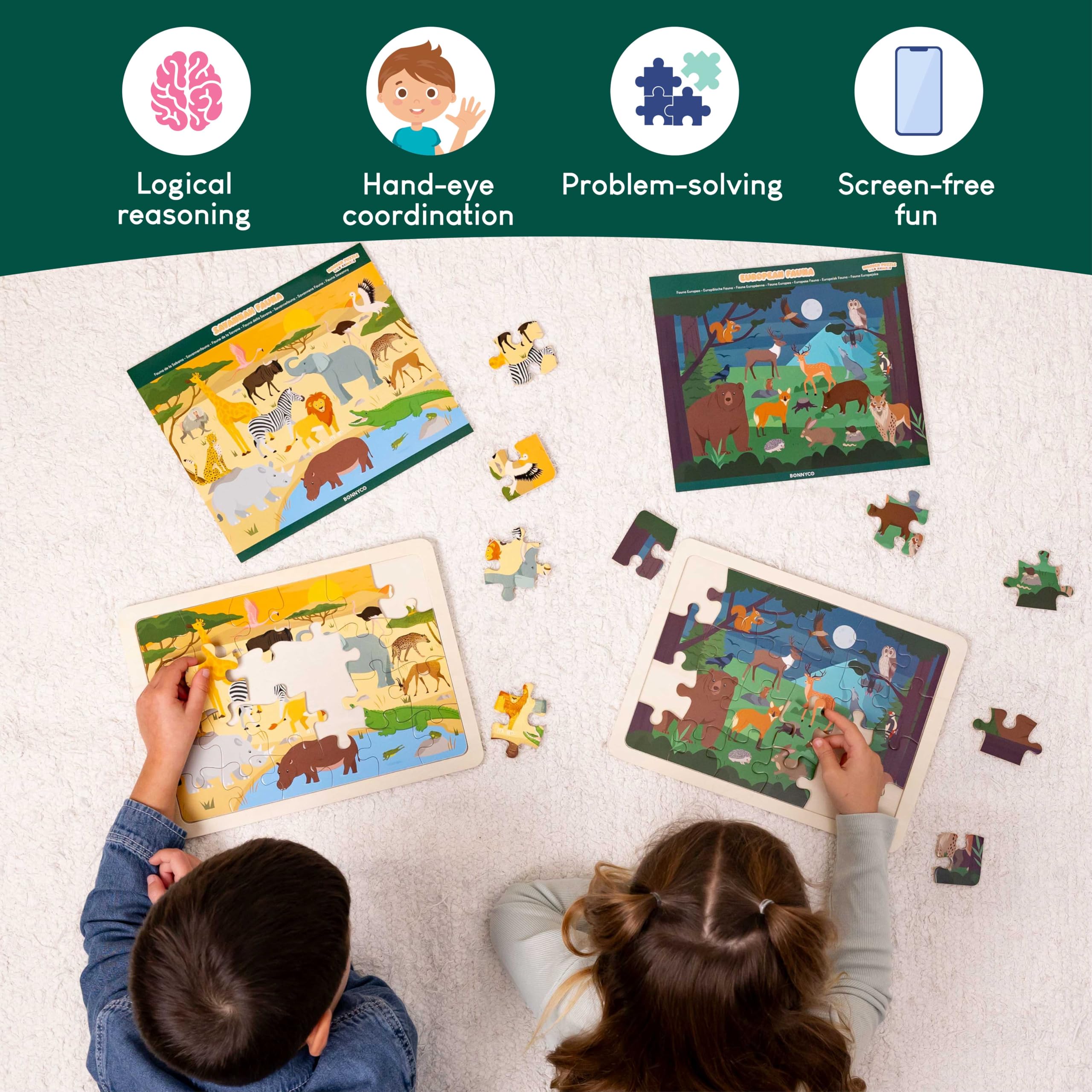 Bonnyco wooden puzzle board with edges, helps piece placement and reduces sliding during play