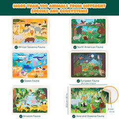 Bonnyco wooden puzzle North American fauna, colorful scene supports imaginative play and geography basics