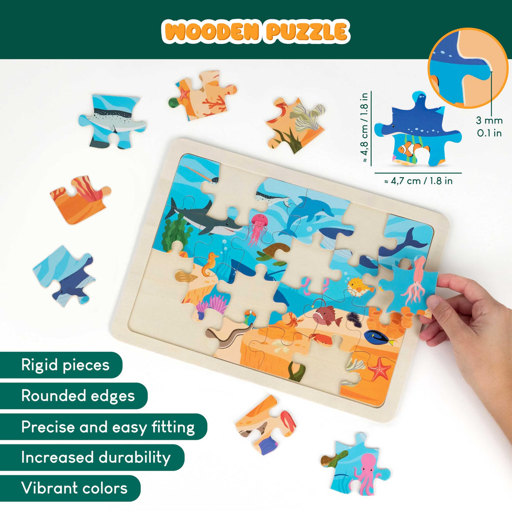 Bonnyco wooden puzzle Ocean fauna, vivid underwater creatures improve concentration and fine motor skills