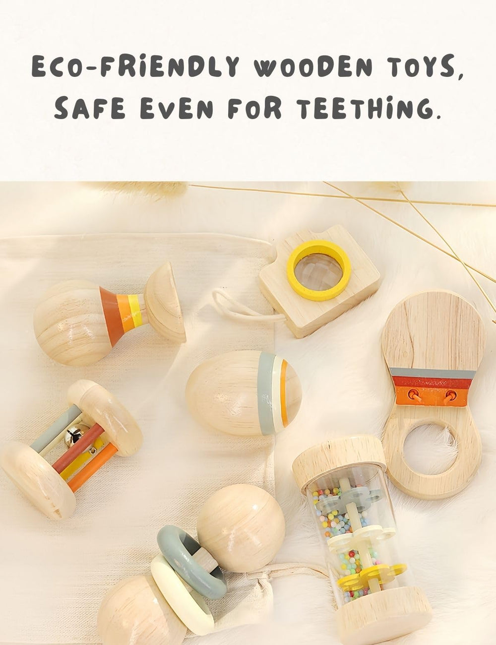 BONOVISTA natural finish wood toys with smooth edges for safe mouthing.