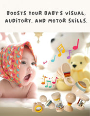 BONOVISTA organic infant rattles provide soft, engaging sounds for early grasping.