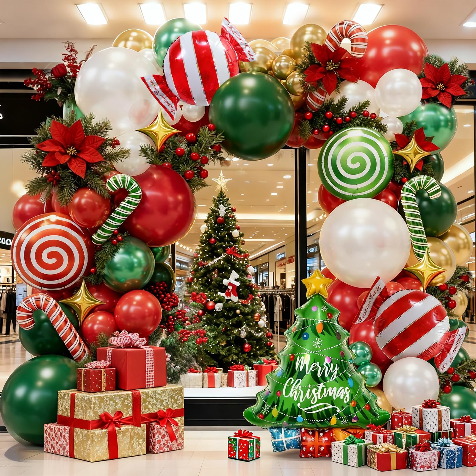 Bonropin Christmas balloon arch kit setup for festive backdrop