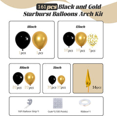 Bonropin gold black 12in balloons provide versatile filler and arch options.
