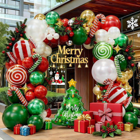 Bonropin red-green-pearl-white-gold balloons enhance festive decor