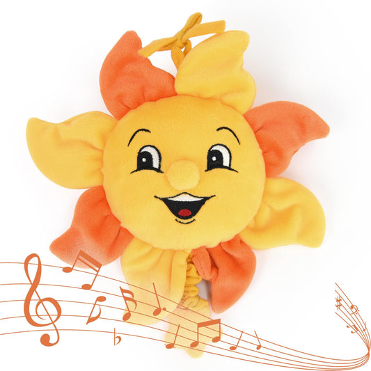Boodeze newborn musical toy in soft plush sun star pull for soothing play.