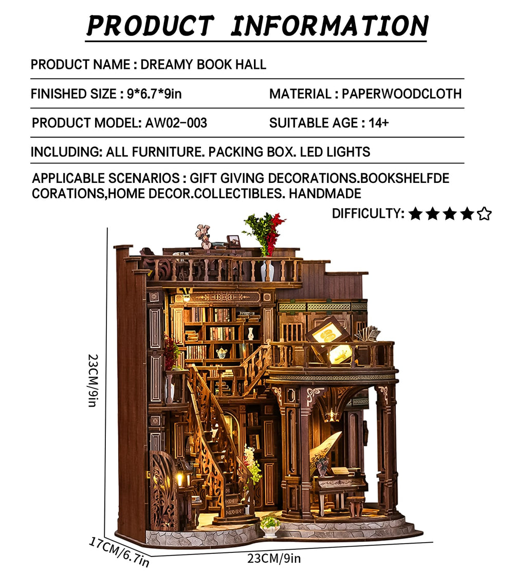 BookTop Dreamy Book Hall kit packaging and components laid out for assembly