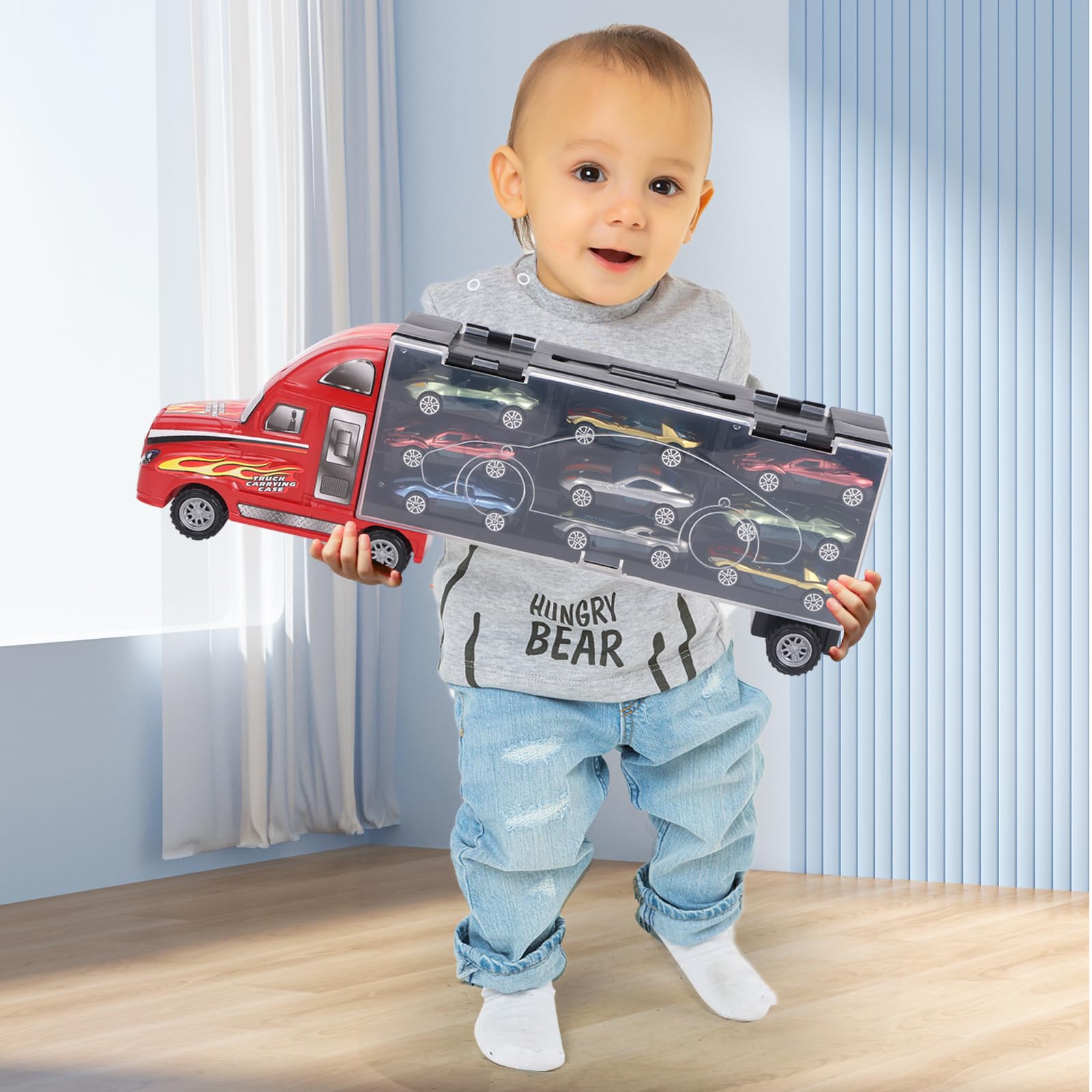 BoomCaCa car-truck-dimensions illustrates compact size for indoor use.