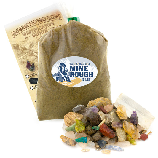 Boone's Mill gemstone paydirt bag showing the 1 lb rough mix for discovery.