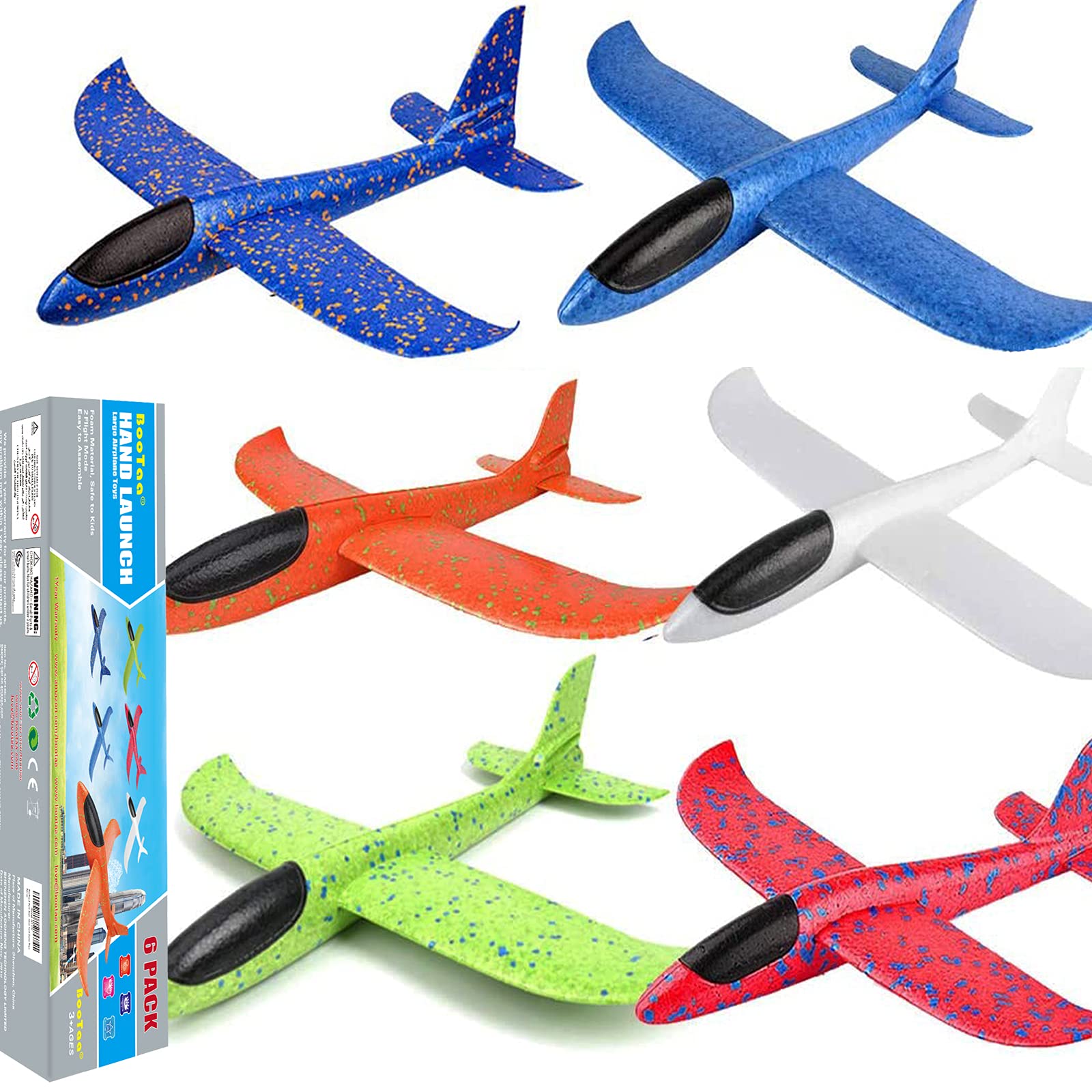 BooTaa six-pack foam airplanes pack shot for durable outdoor play.