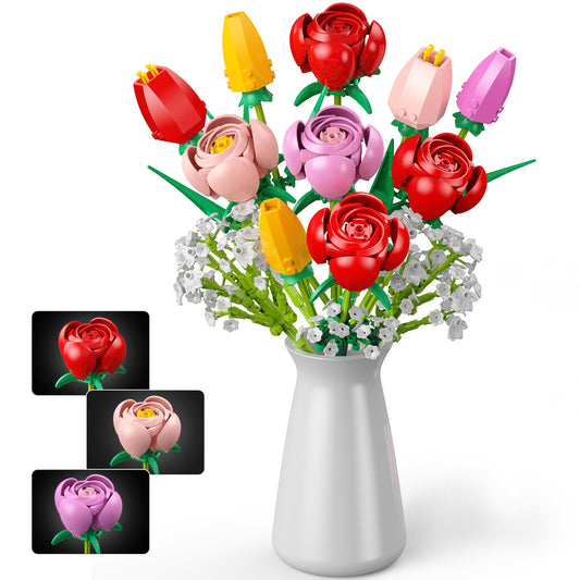 Booyuer Flower Bouquet Building Set roses close-up for vibrant decor