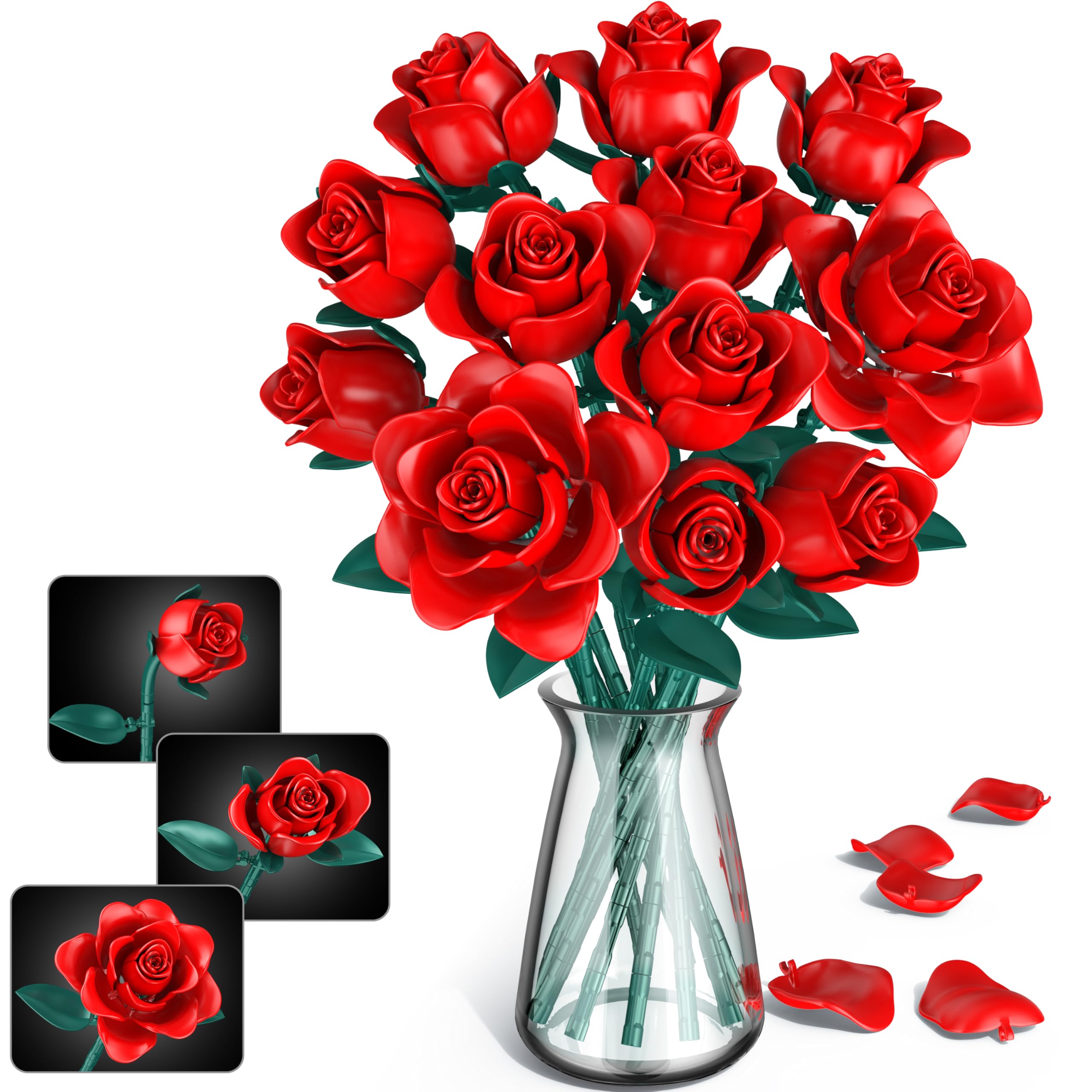 Booyuer rose bouquet building kit for kids with multi-state blooms for creative play