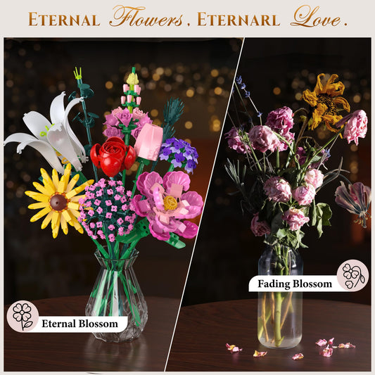 Booyuer roses and lilies bouquet blocks offer realistic blooms for timeless decor.
