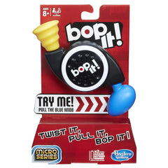 Bop It! Micro Series front view highlighting compact, fast-paced play for on-the-go fun.