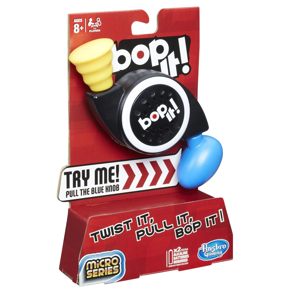 Bop It! Micro Series twist action demonstrates quick reflex challenges in a lively sequence.