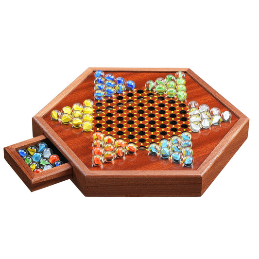 BOPIPA 14.2-inch wooden Chinese checkers board shows premium craftsmanship for family play.