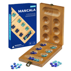 BOPIPA Mancala board folding design with locking latch for travel.