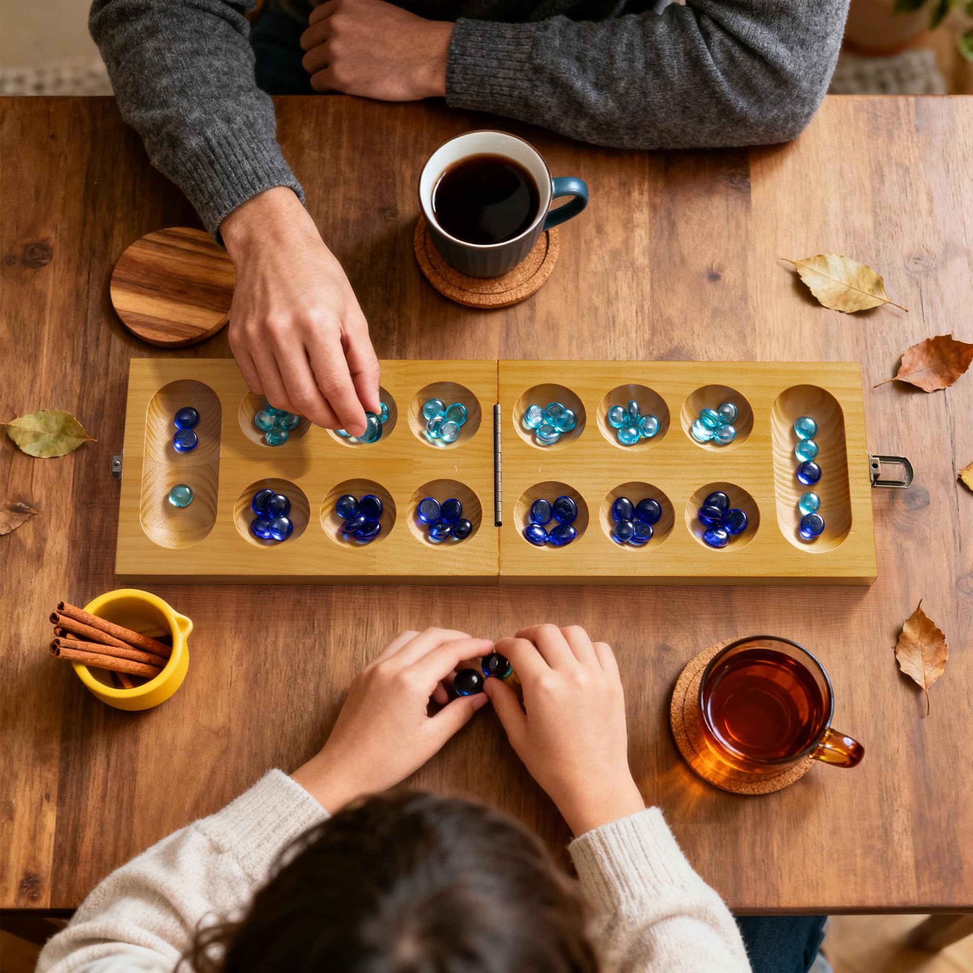 BOPIPA Mancala supports two players for quick family strategy sessions.
