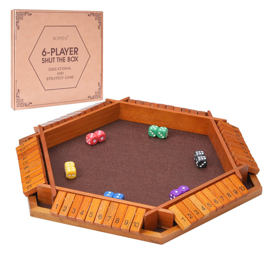 BOPIPA Shut The Box board closeup showing smooth wood and polished finish for family play.