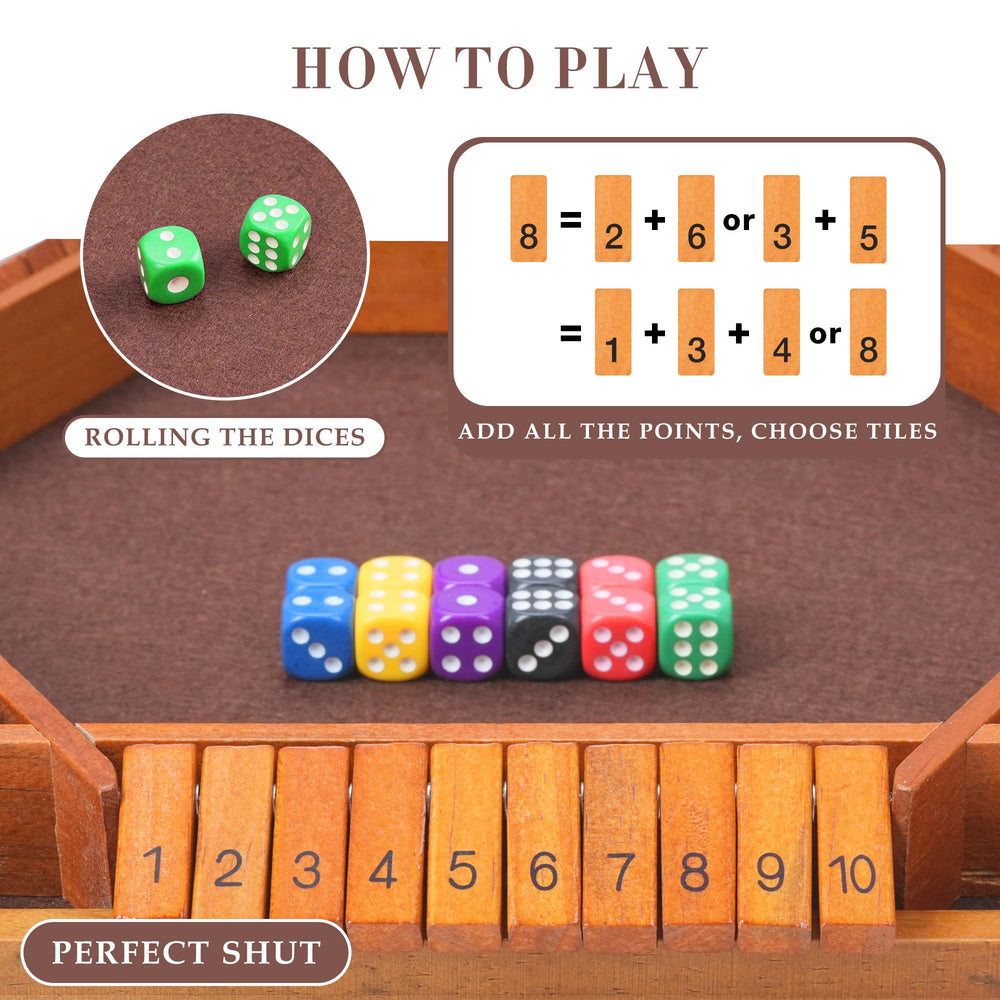 BOPIPA Shut The Box polished wood surface captured during setup for travel-friendly gameplay.
