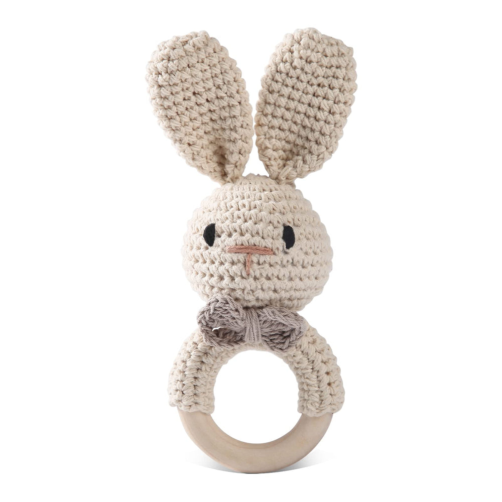 Bopoobo Easter Bunny rattle handle offers sturdy wood for safe grasp and long-lasting play.