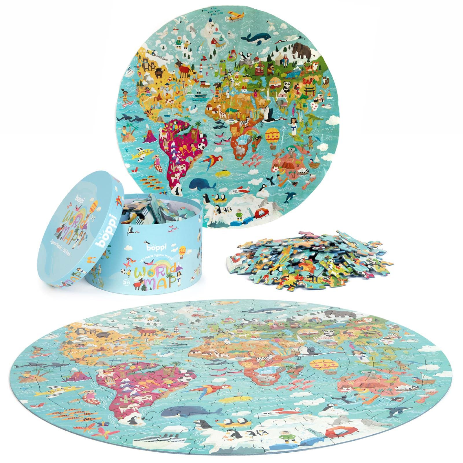 Boppi World Map Round Puzzle in a gift box for easy storage and gifting