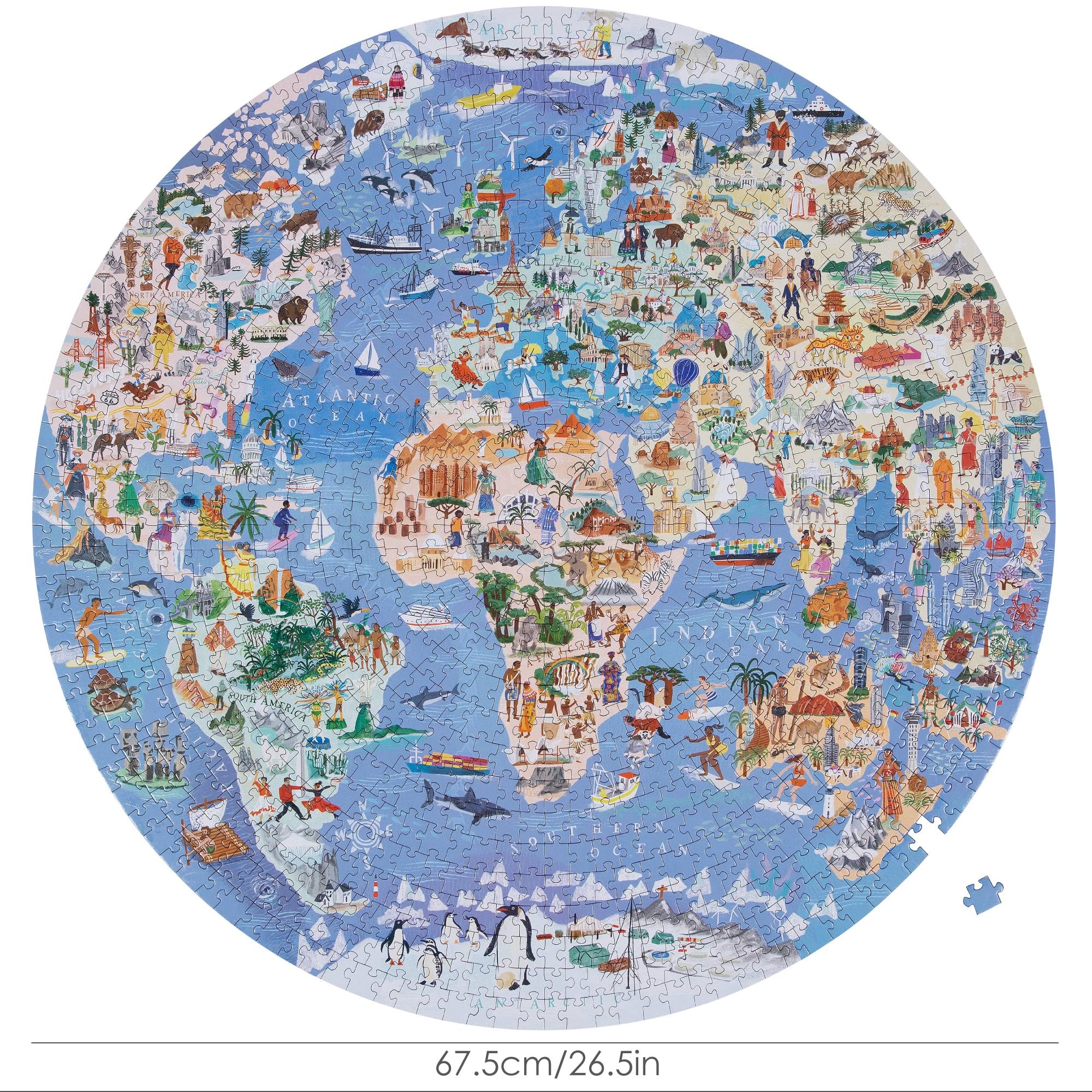 Box contents of Bopster world map puzzle including map key