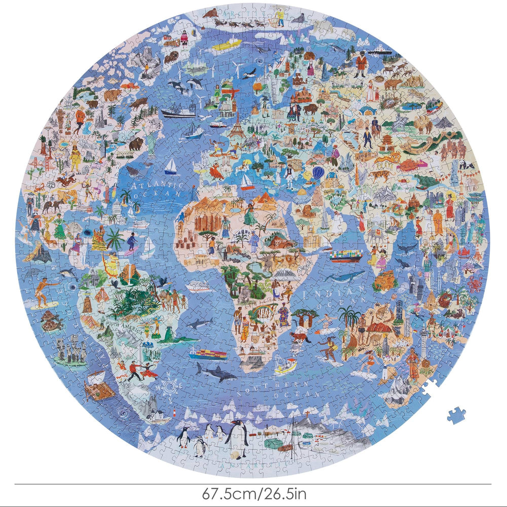 Box contents of Bopster world map puzzle including map key