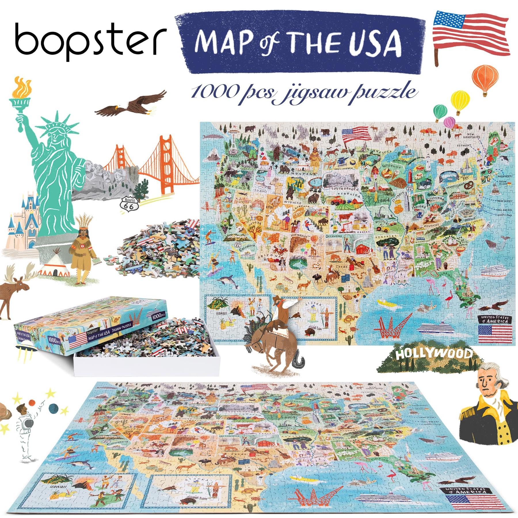 Bopster USA map puzzle illustrated map invites exploration and curiosity