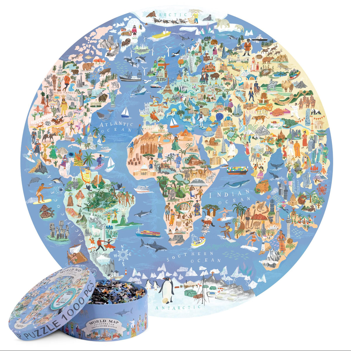 Bopster world map puzzle front cover with vibrant continents for immersive planning