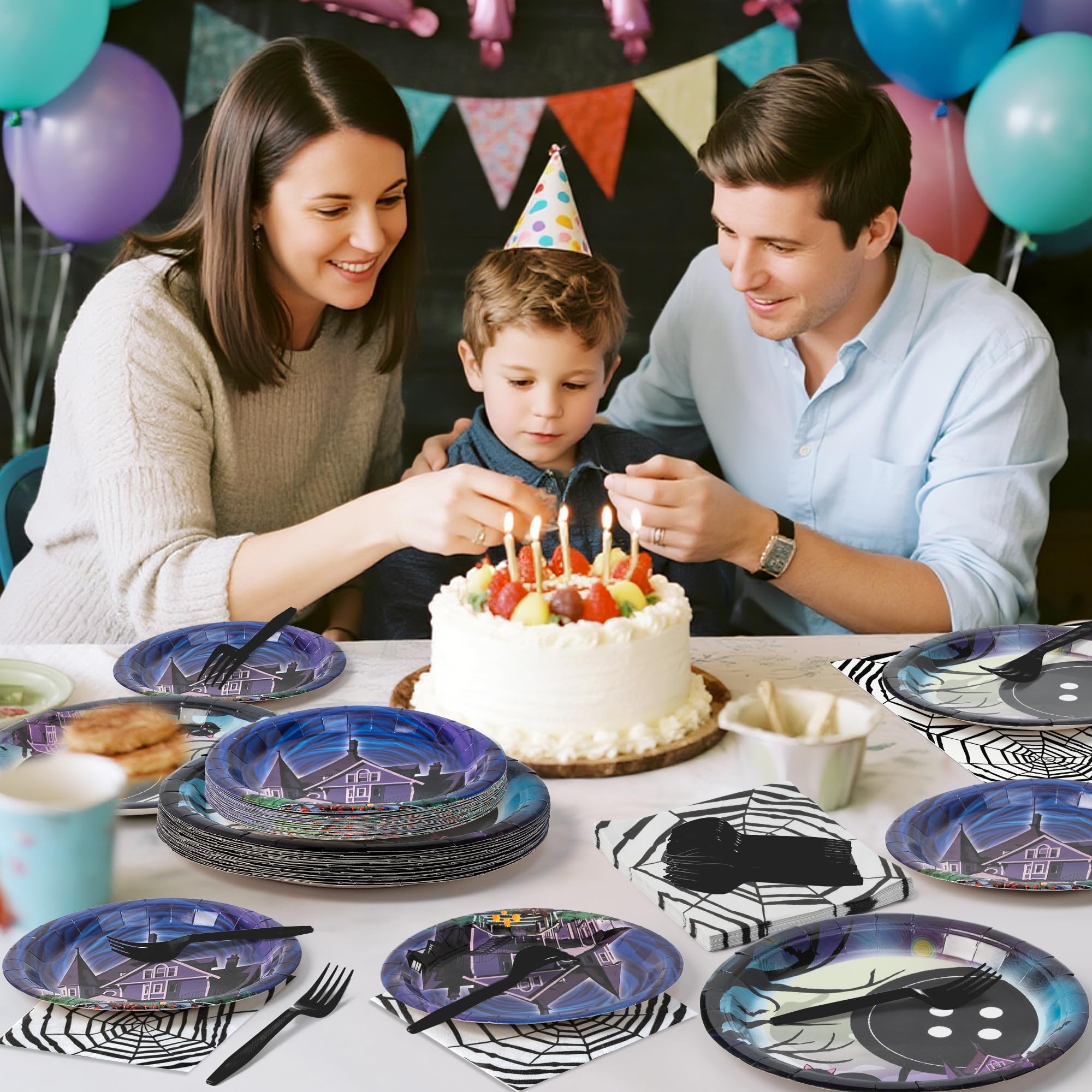 BOpusail Halloween table setup with cohesive starry-night motif