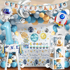 BORAMDO highchair banner adds space flair to the party table.