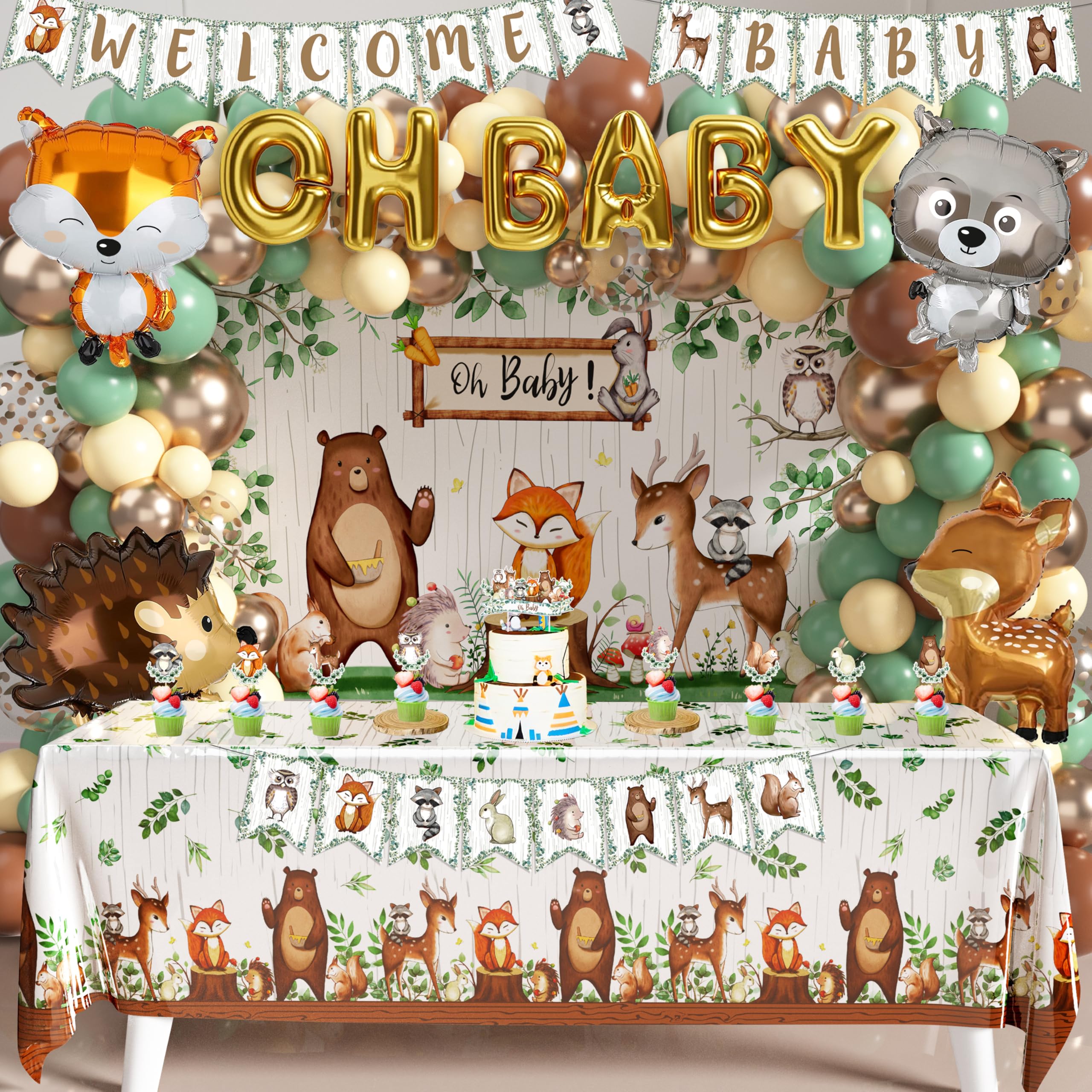 BORAMDO woodland animals backdrop for forest-themed baby shower decor