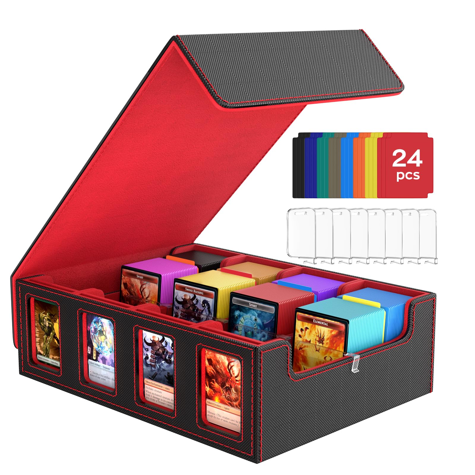 BORISI trading card storage box with four-row layout and magnetic cover for secure transport.