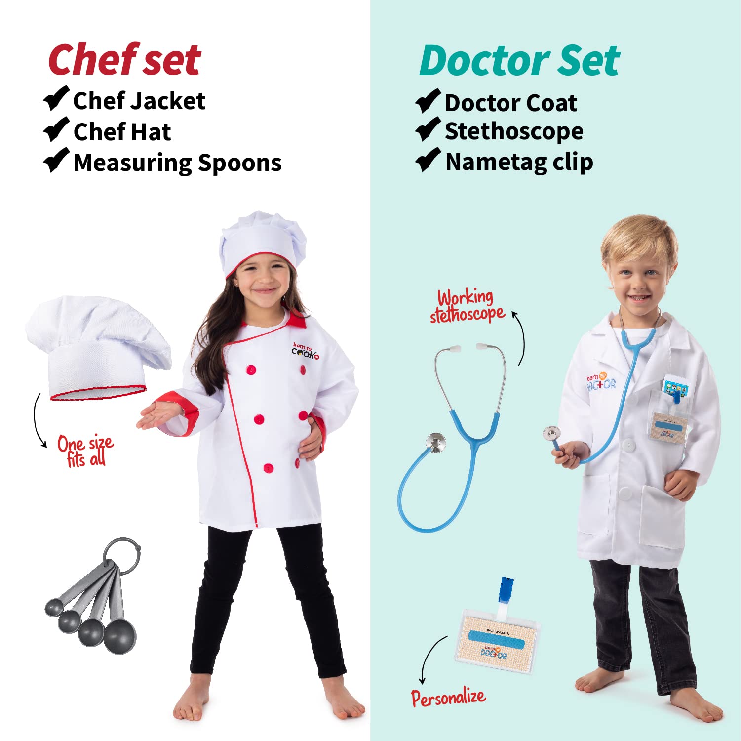 Born Toys doctor costume for kids, soft fabric ideal for pretend checkups