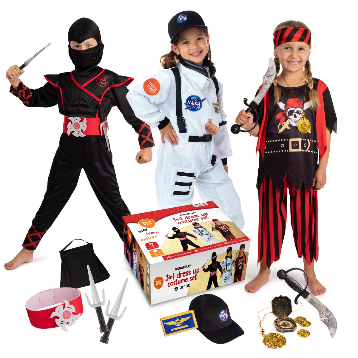 Born Toys pirate costume set with shirt and pants for imaginative adventures
