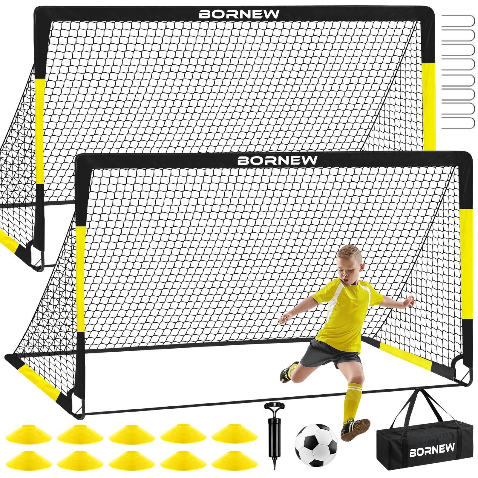 BORNEW kids soccer goal backyard setup for practice and family fun