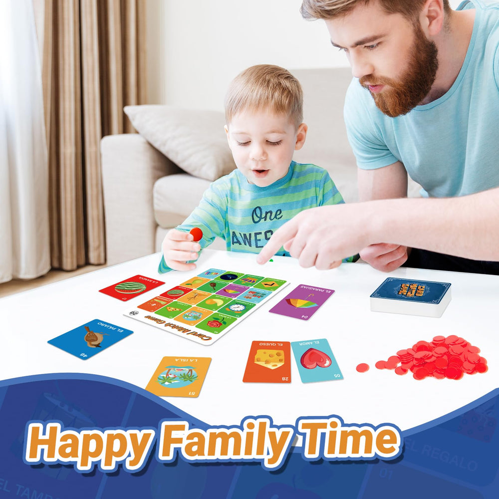 Bosctanuc Loteria family game night supports preschool learning.