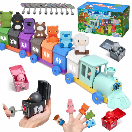 BOSEDSANG farm animal train set with puppets for counting fun.