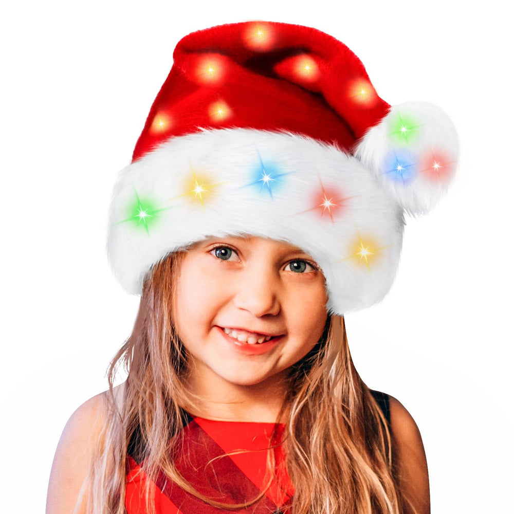 BOSONER Santa Hat Light Up front view with a cozy glow for holiday photos.