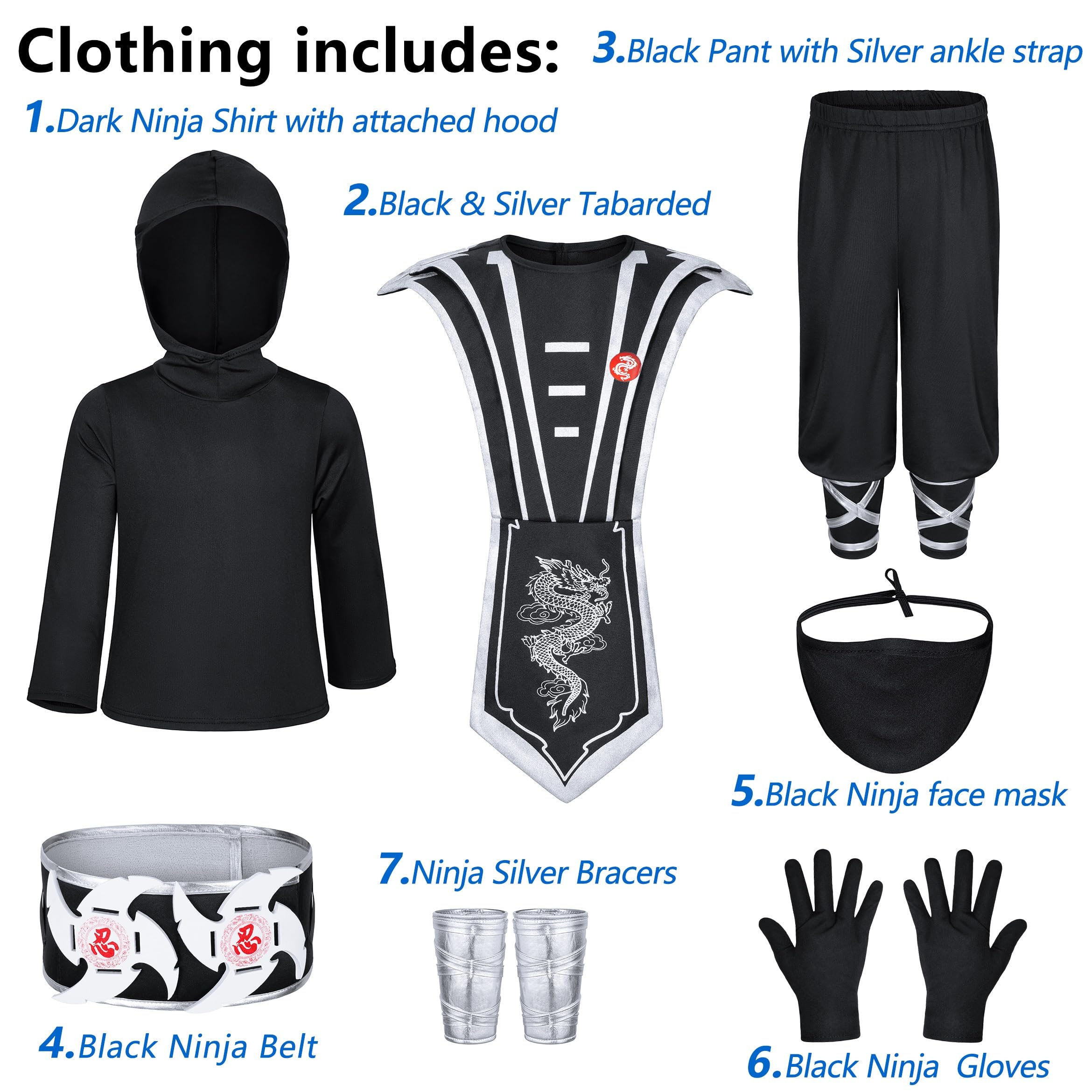 Bosvin Ninjia hooded shirt and mask complete the ninja silhouette.