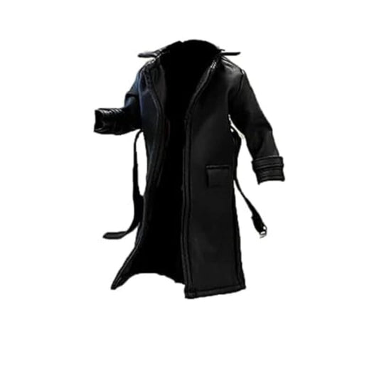 Boswon Sodier 1/12 scale coat front view on a 6-inch figure showing faux leather texture