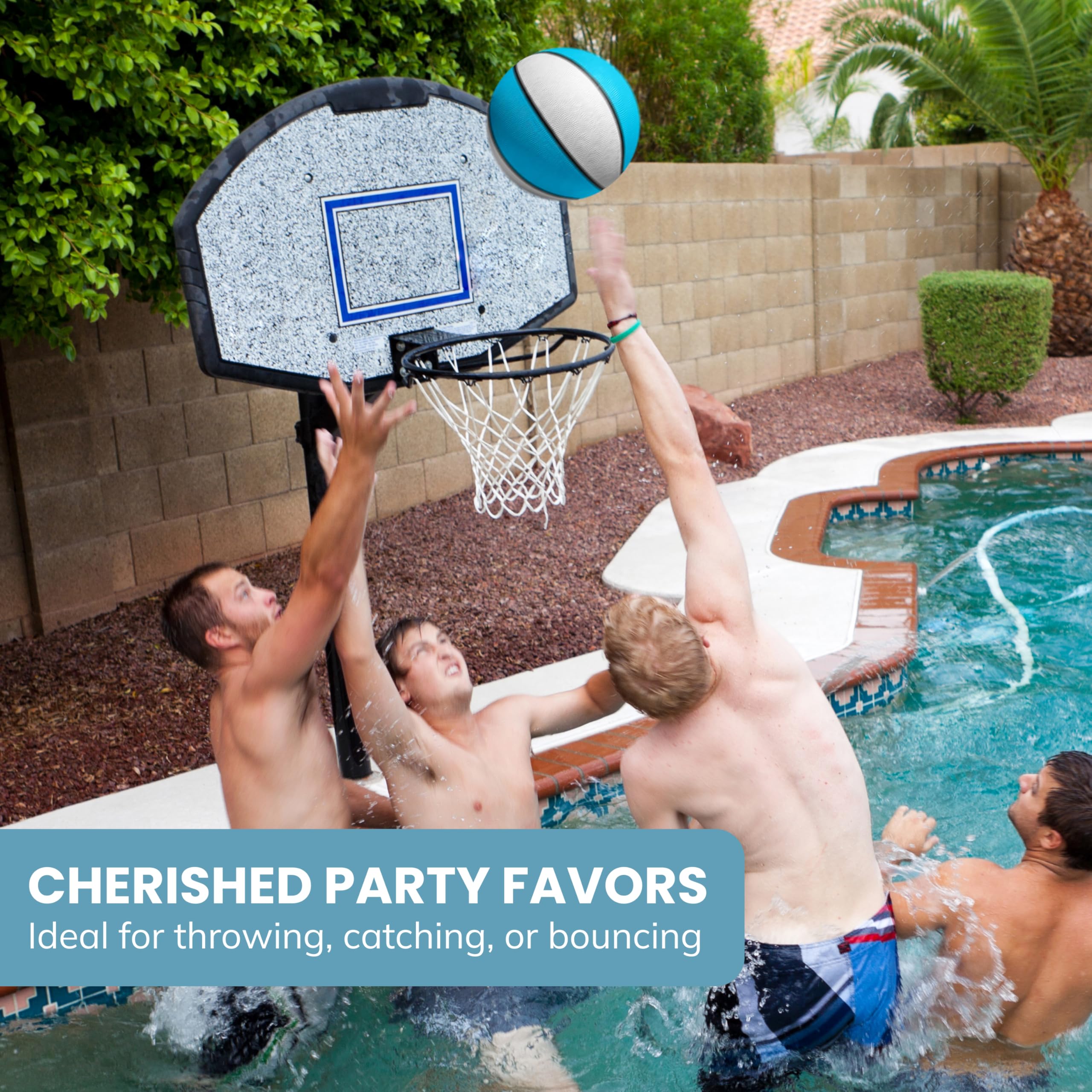 Botabee blue pool basketball beside compatible pool hoops for easy setup