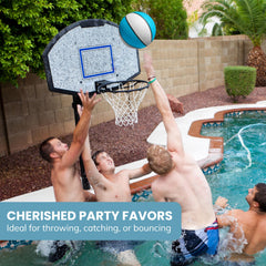 Botabee blue pool basketball beside compatible pool hoops for easy setup