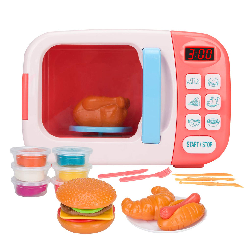 BoterLun microwave toy oven pink with lights for imaginative play