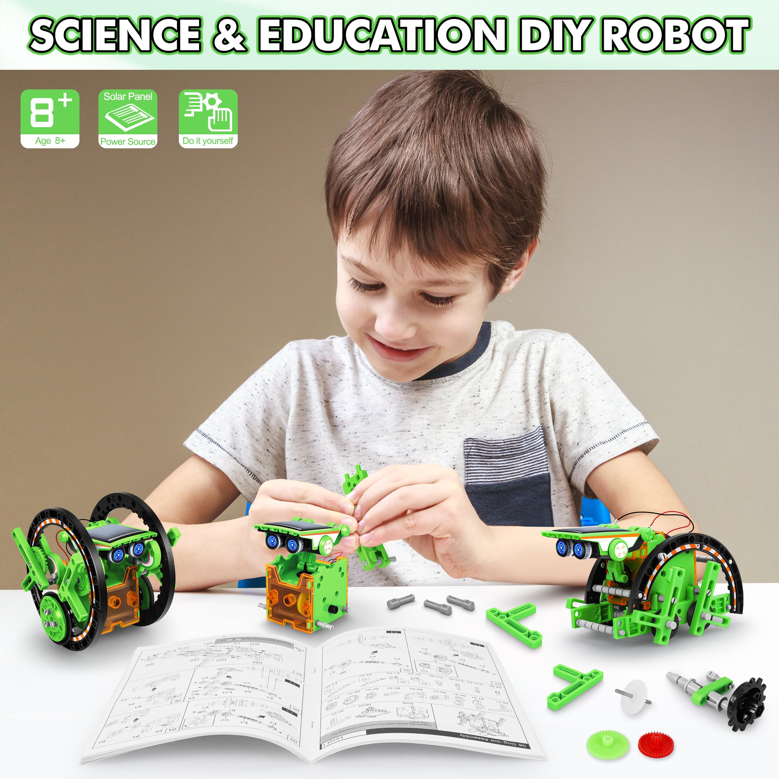 Bottleboom solar robot kit can move on water for versatile play.