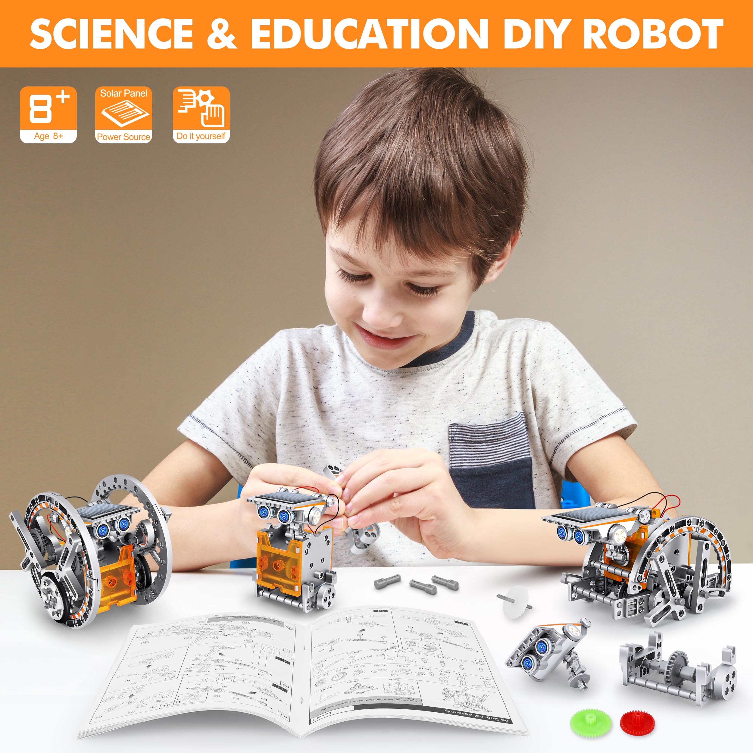 Bottleboom solar robot parts closeup reveals gears fueling mechanical curiosity.